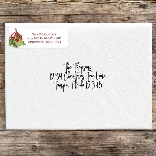 Kerst Waterverf Red Holly Berry groen Etiket