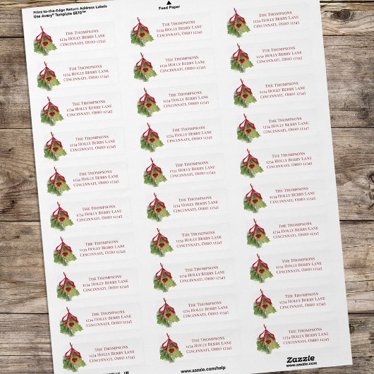 Kerst Waterverf Red Holly Berry groen Etiket