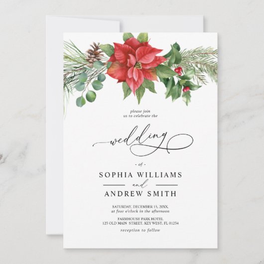 Kerst Waterverf rode bessen bruiloft Kaart (Voorkant)
