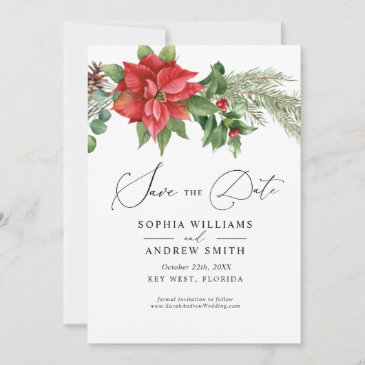 Kerst Waterverf Rode bessen Save the Date Kaart (Voorkant)