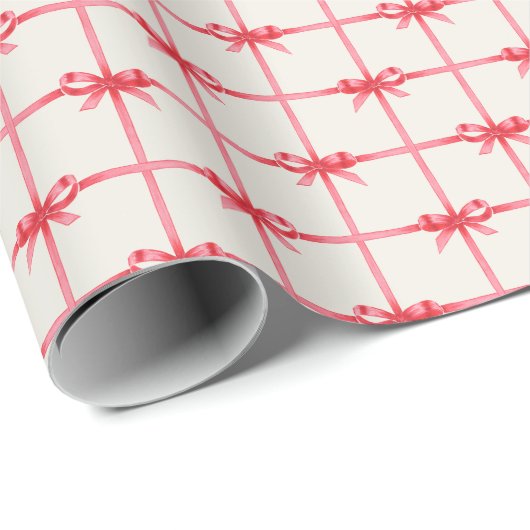 Kerst Waterverf Rode Bogen & Grid Ribbons Cadeaupapier (Rol Hoek)