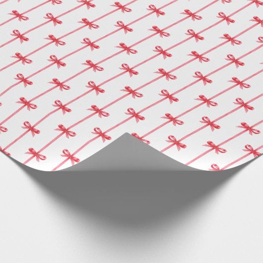 Kerst Waterverf Rode Bogen & Verticale Linten Cadeaupapier (Hoek)