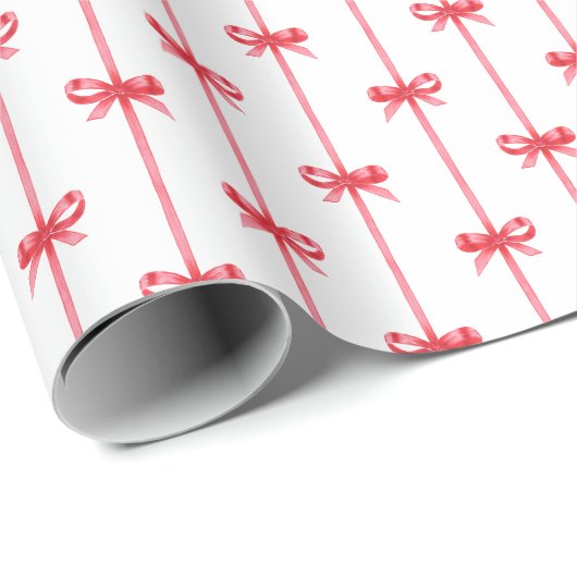 Kerst Waterverf Rode Bogen & Verticale Linten Cadeaupapier (Rol Hoek)