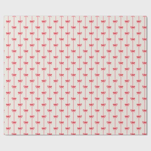 Kerst Waterverf Rode Bogen & Verticale Linten Cadeaupapier (Vlak)