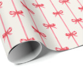 Kerst Waterverf Rode Bogen & Verticale Linten Cadeaupapier (Rol Hoek)