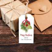 Kerst Waterverf Rode Holly bessen Eenvoudig Cadeaulabel