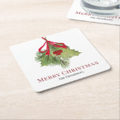 Kerst Waterverf Rode Holly bessen Eenvoudig Kartonnen Onderzetters (Schuin)