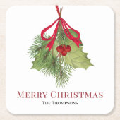 Kerst Waterverf Rode Holly bessen Eenvoudig Kartonnen Onderzetters (Voorkant)