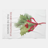 Kerst Waterverf Rode Holly bessen Eenvoudig Theedoek (Horizontaal)