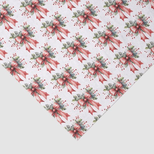 Kerst Waterverf Rode strik Holly Pattern Tissuepapier (Detail)