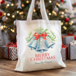 Kerst waterverf rode strik zilveren bellen op maat tote bag