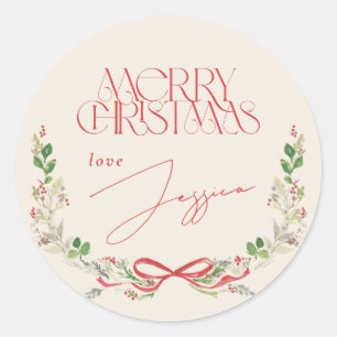 Kerst Waterverf Rode Strikken Traditioneel Vintage Ronde Sticker