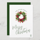 Kerst Waterverf rood en groen krans Feestdagenkaart (Voorkant / Achterkant)