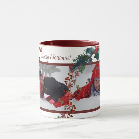 Kerst Waterverf Rood Groen Bloemen Uw foto's Mok (Midden)