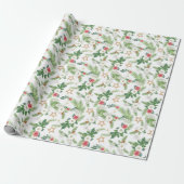 Kerst Waterverf Rozen Pinecones Branch Cadeaupapier (Uitgerold)