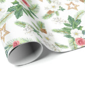 Kerst Waterverf Rozen Pinecones Branch Cadeaupapier (Rol Hoek)