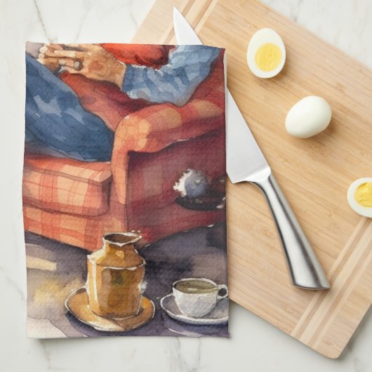 Kerst waterverf Santa Vakantie keuken Theedoek (Quarter Fold)