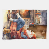Kerst waterverf Santa Vakantie keuken Theedoek (Horizontaal)