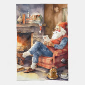 Kerst waterverf Santa Vakantie keuken Theedoek (Verticaal)