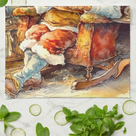 Kerst waterverf Santa Vakantie Theedoek (Gevouwen)