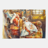 Kerst waterverf Santa Vakantie Theedoek (Horizontaal)