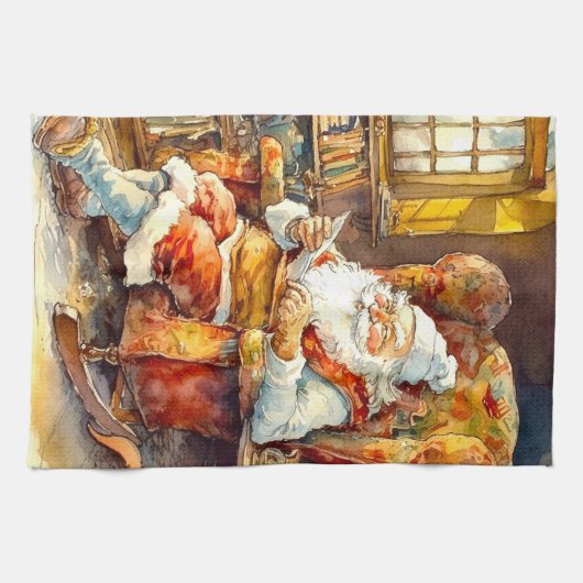 Kerst waterverf Santa Vakantie Theedoek (Horizontaal)