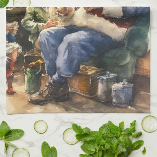 Kerst waterverf Santa Vakantie Theedoek (Gevouwen)