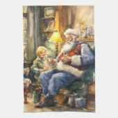 Kerst waterverf Santa Vakantie Theedoek (Verticaal)