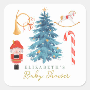 Kerst Waterverf Schattige Tree Baby shower Vierkante Sticker