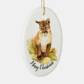 Kerst Waterverf Schilderen van een Cougar welp Keramisch Ornament (Rechts)