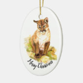 Kerst Waterverf Schilderen van een Cougar welp Keramisch Ornament (Links)