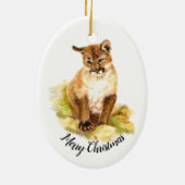 Kerst Waterverf Schilderen van een Cougar welp Keramisch Ornament (Achterkant)