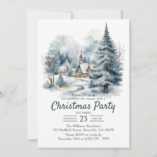 Kerst Waterverf  Snowy Party Kaart (Voorkant)