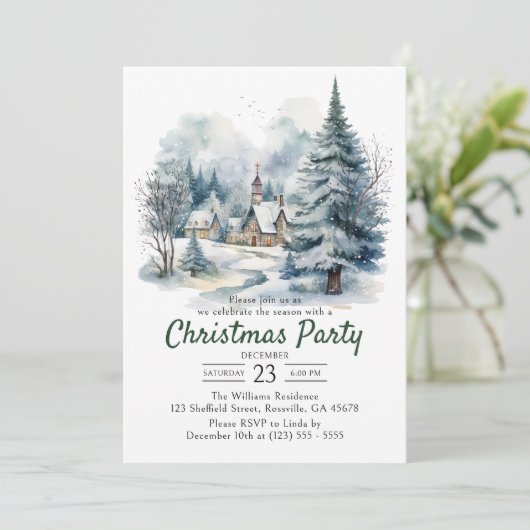 Kerst Waterverf  Snowy Party Kaart (Staand voorkant)