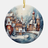 Kerst waterverf stad scène toevoegen bericht keramisch ornament (Voorkant)