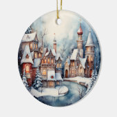 Kerst waterverf stad scène toevoegen bericht keramisch ornament (Links)