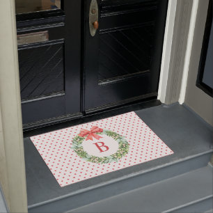 Kerst Waterverf Stippen Krans Monogram Deurmat