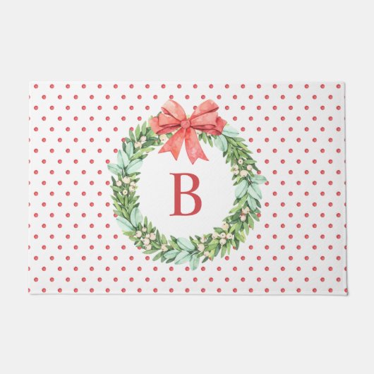 Kerst Waterverf Stippen Krans Monogram Deurmat (Voorkant)