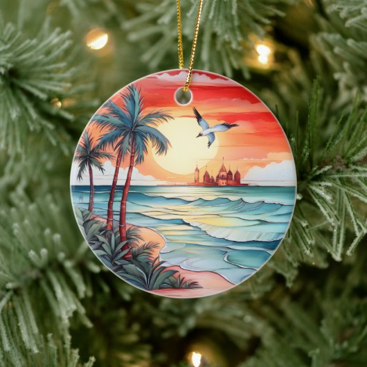 Kerst waterverf strandscène bericht toevoegen keramisch ornament (Boom)