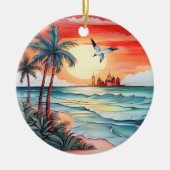 Kerst waterverf strandscène bericht toevoegen keramisch ornament (Voorkant)