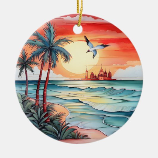 Kerst waterverf strandscène bericht toevoegen keramisch ornament (Voorkant)