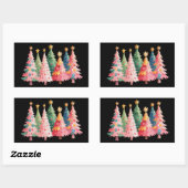 Kerst Waterverf Trees Schattige Xmas Roze Rechthoekige Sticker (Vel)