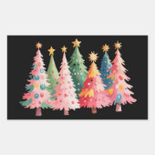 Kerst Waterverf Trees Schattige Xmas Roze Rechthoekige Sticker (Voorkant)