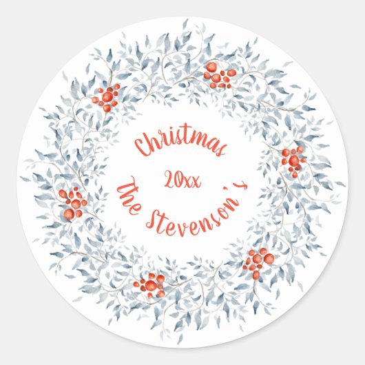 Kerst waterverf. Typografie Rode Feestdagen Ronde Sticker (Voorkant)