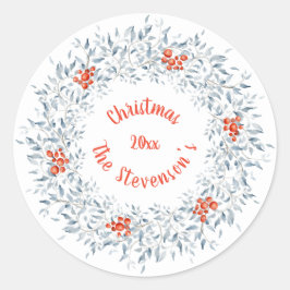 Kerst waterverf. Typografie Rode Feestdagen Ronde Sticker