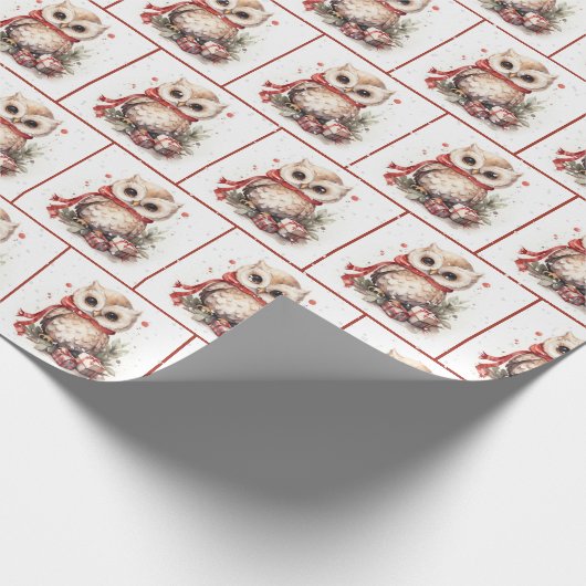 Kerst Waterverf uilen in sneeuwvlokken Cadeaupapier (Hoek)