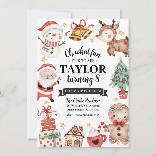 Kerst Waterverf Verjaardagsfeestuitnodiging Kaart (Voorkant)