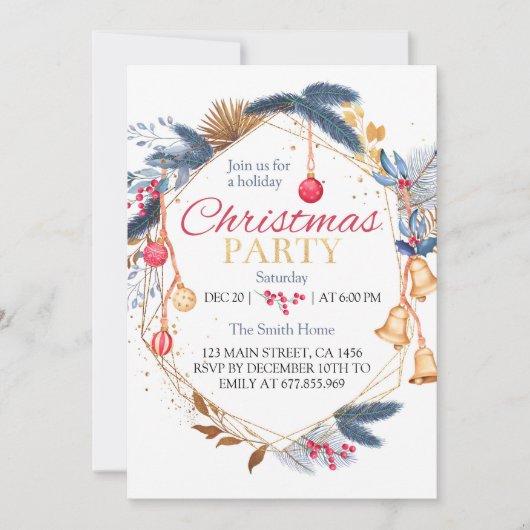 Kerst Waterverf Verjaardagsfeestuitnodiging Kaart (Voorkant)