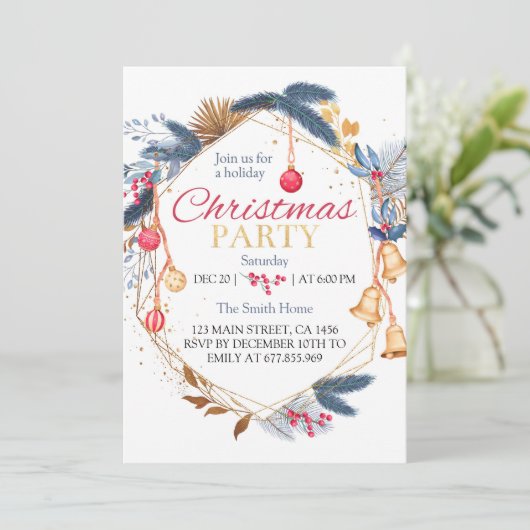 Kerst Waterverf Verjaardagsfeestuitnodiging Kaart (Staand voorkant)