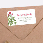 Kerst Waterverf Vrolijk Mistletoe groen Etiket<br><div class="desc">Dit ontwerp is voorzien van een kerstvakantie waterverf groen retouradres label met mistletoe bladeren blad,  elegante grillige klassieker,  met een feestelijk rood en groen lint,  een traditionele kerstmailing benodigdheden,  een eenvoudige minimalistische sticker,  stijlvol trendy kalligrafie script,  kerst wenskaart envelope seal,  een kerstvakantie bessenlabel,  een botanische holly witte bessen</div>